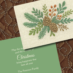 Embroidery jul Blommigt Sprig Pinecone Helgkort