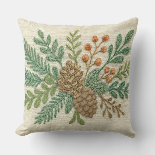 Embroidery jul Blommigt Sprig Pinecone Kudde