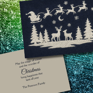 Embroidery jul Forest Animals Santa Sleigh Helgkort