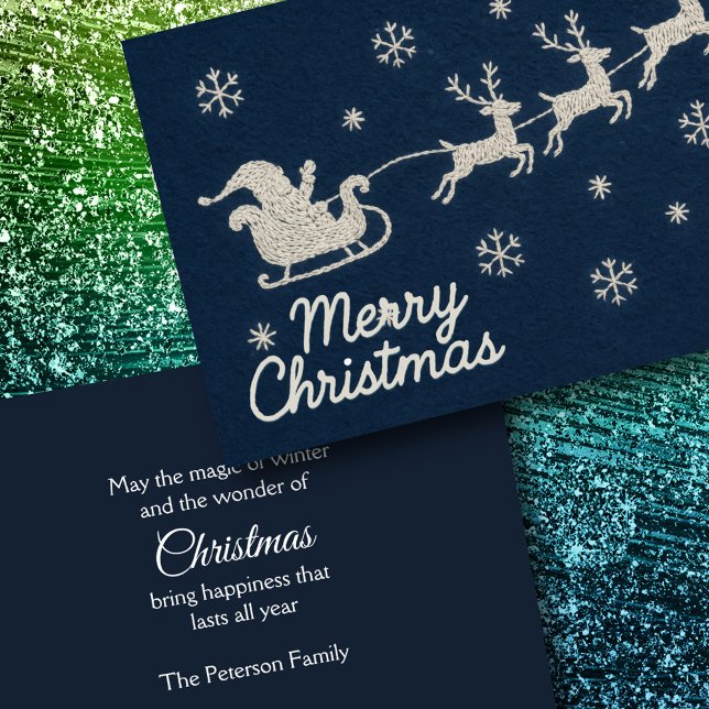 Embroidery jul Natten Himmel Santa Sleigh Helgkort (Skapare uppladdad)