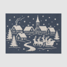 Embroidery jul Snö byscene Blue White