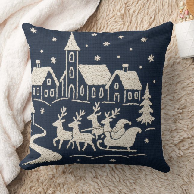 Embroidery jul Snö byscene Blue White Kudde (Filt)