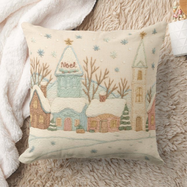 Embroidery jul Snowy Village Scene Kudde (Filt)
