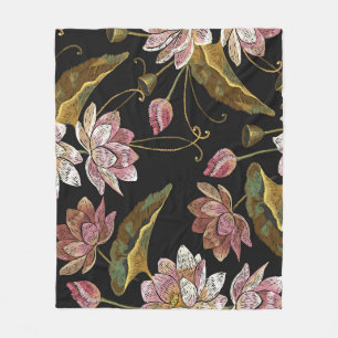 Embroidery Lotus Flowers Seamless Mönster Fleecefilt