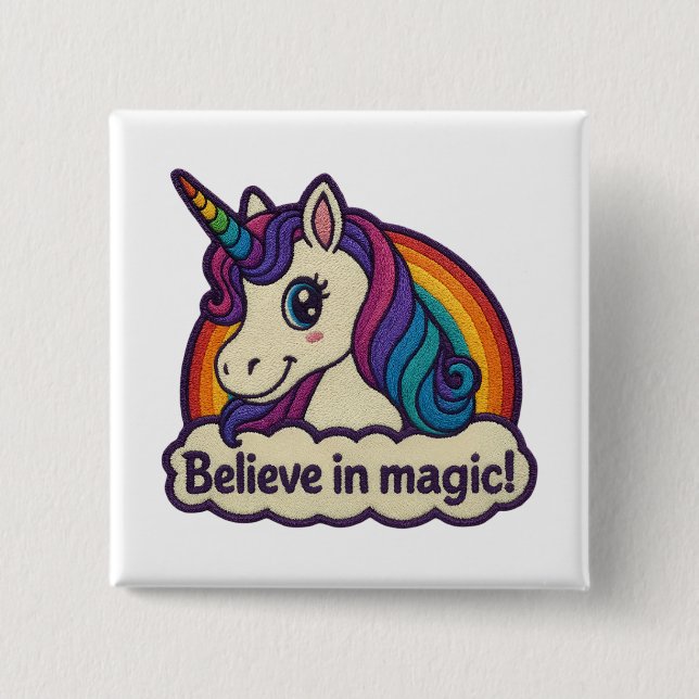 Embroidery Mythic Unicorn Magic Horned Animal Knapp (Framsida)