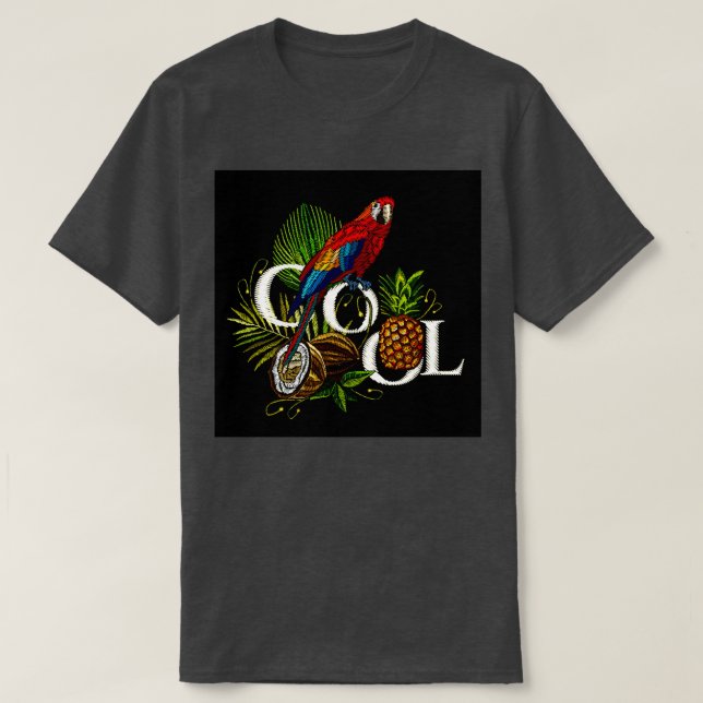 Embroidery parrot handflatan löv t shirt (Design framsida)