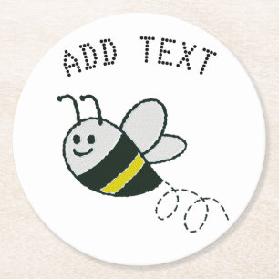 Embroidery Print Cute Bee Baby Shower Underlägg Papper Rund