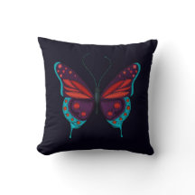 Embroidery Print Red Blue Lila Butterfly Black