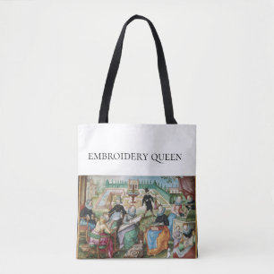 Embroidery Queen Vintage Painting Scene Tygkasse