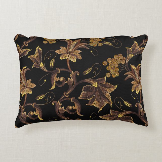 Embroidery renaissance guldfärgad blommigt, sömlös prydnadskudde (Framsidan)
