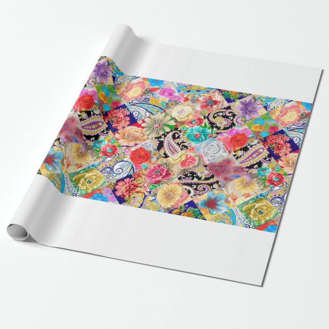 Embroidery seamless pattern with beautiful flowers presentpapper (Utrullad)