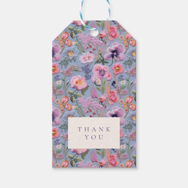 Embroied Blommigt Bröllop Initialer Tack Presentetikett (Framsidan)