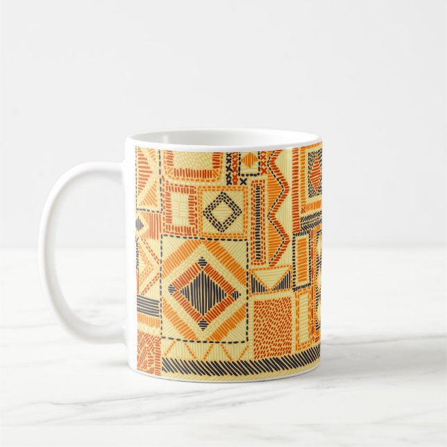 Embroied Bohemian Patchwork Seamless Mönster Kaffemugg (Vänster)