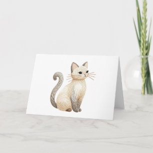 Embroied Boho Cat Neutralt Kattunge Blank Hälsning Kort