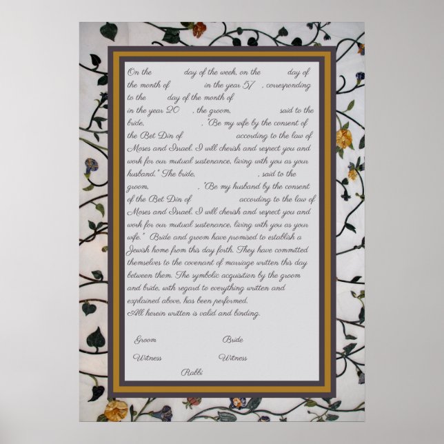 Embroied Flowers Ketubah - Reform Canadian Text Poster (Framsidan)