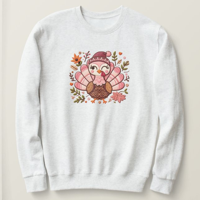 Embroired Turkey Thanksgiving Sweatshirt T Shirt (Design framsida)