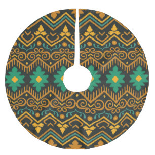 Embroized Ikat Fabric Ethnic Design Julgransmatta Borstad Polyester