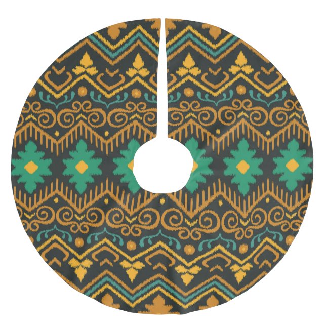 Embroized Ikat Fabric Ethnic Design Julgransmatta Borstad Polyester (Framsidan)