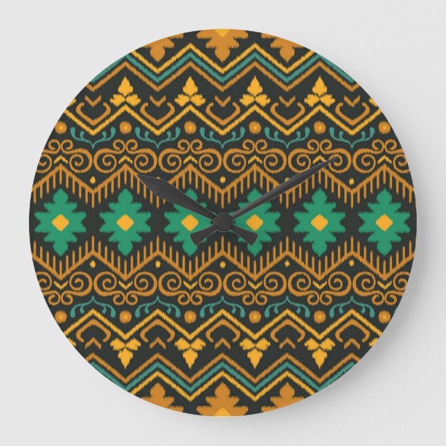 Embroized Ikat Fabric Ethnic Design Stor Klocka (Framsida)