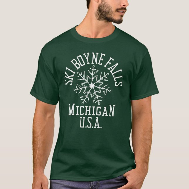 Embroized Snowflake Boyne Falls Michigan USA Whi T Shirt (Framsida)