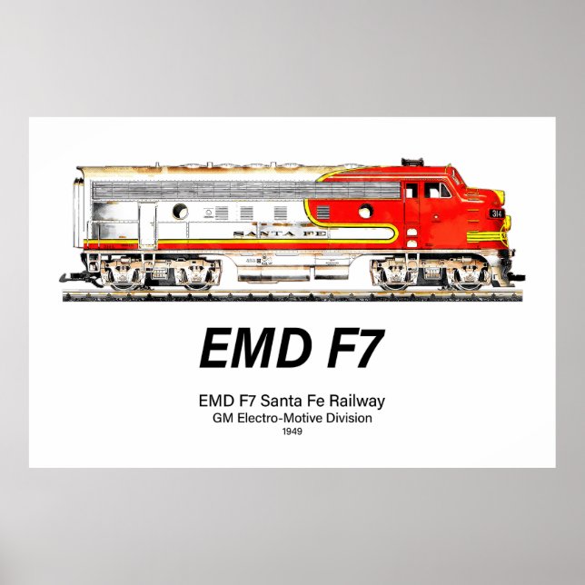 EMD F7 Santa Fe Warbonnet Diesel Locomotive. Poster (Framsidan)