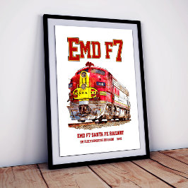 EMD F7 Santa Fe Warbonnet Diesel Locomotive. Poster