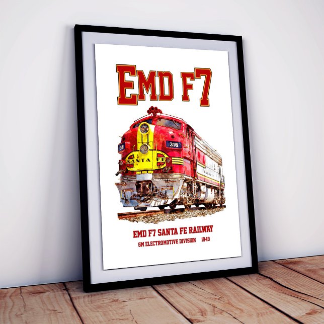 EMD F7 Santa Fe Warbonnet Diesel Locomotive. Poster (EMD F7 Santa Fe Warbonnet Diesel Locomotive. Poster)