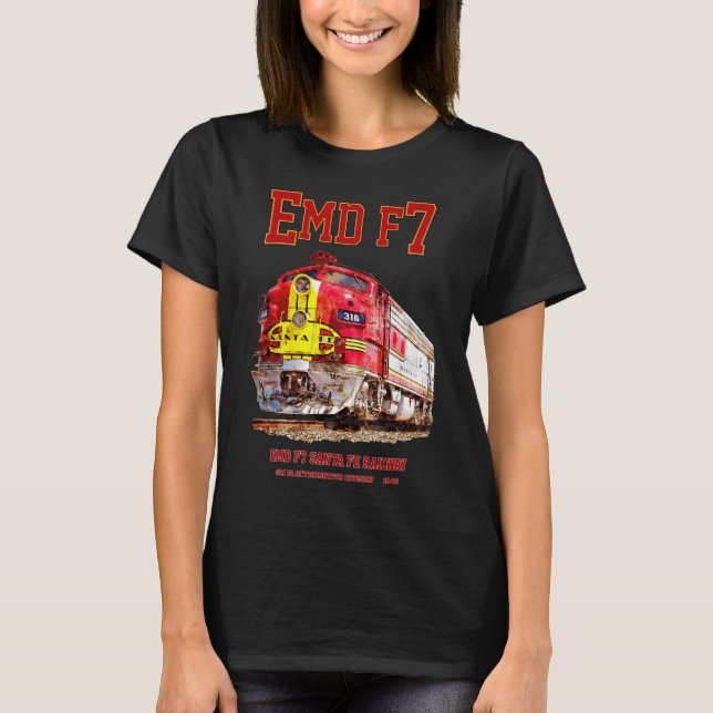 EMD F7 Santa Fe Warbonnet Diesel Locomotive. T Shirt (Framsida)