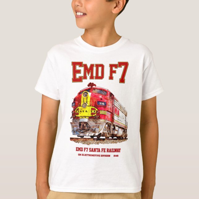 EMD F7 Santa Fe Warbonnet Diesel Locomotive. T Shirt (Framsida)