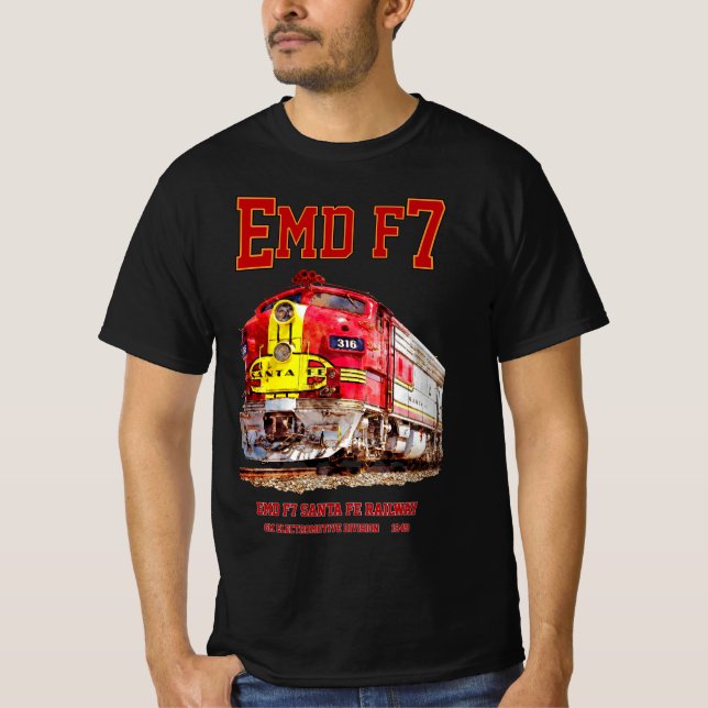 EMD F7 Santa Fe Warbonnet Diesel Locomotive. T Shirt (Framsida)