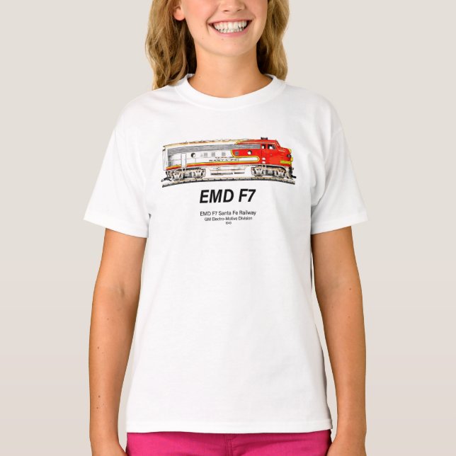 EMD F7 Santa Fe Warbonnet Diesel Locomotive. T Shirt (Framsida)