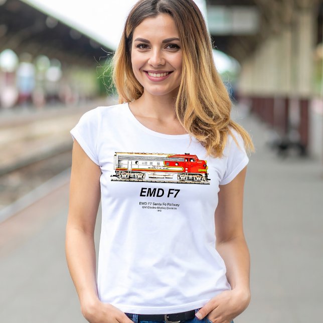 EMD F7 Santa Fe Warbonnet Diesel Locomotive. T Shirt (EMD F7 Santa Fe Warbonnet Diesel Locomotive. Womens Basic T-Shirt)