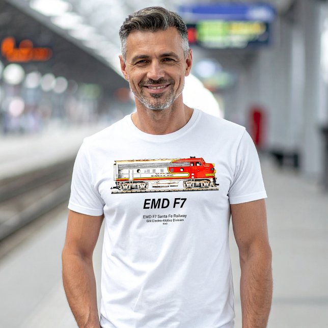 EMD F7 Santa Fe Warbonnet Diesel Locomotive. T Shirt (EMD F7 Santa Fe Warbonnet Diesel Locomotive. Mens Basic T-Shirt)