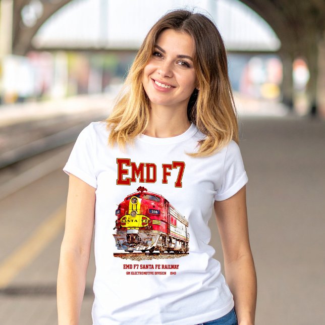 EMD F7 Santa Fe Warbonnet Diesel Locomotive. T Shirt (EMD F7 Santa Fe Warbonnet Diesel Locomotive. Womens Basic T-Shirt)