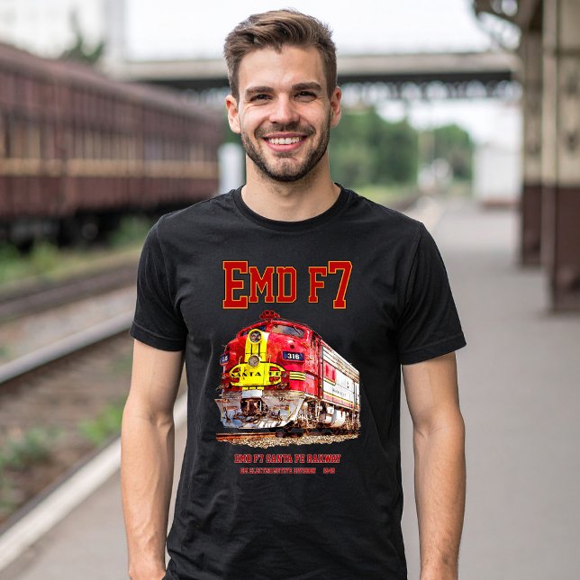 EMD F7 Santa Fe Warbonnet Diesel Locomotive. T Shirt (EMD F7 Santa Fe Warbonnet Diesel Locomotive. Mens Basic T-Shirt)