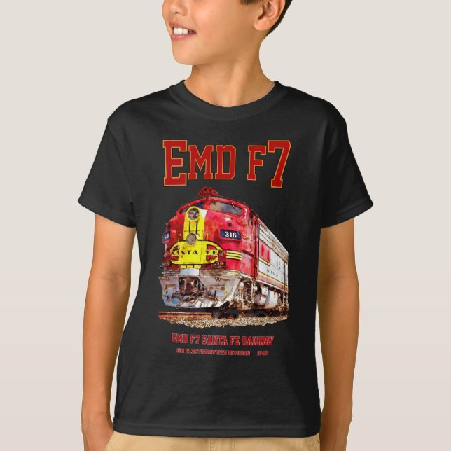 EMD F7 Santa Fe Warbonnet Diesel Locomotive. T Shirt (Framsida)
