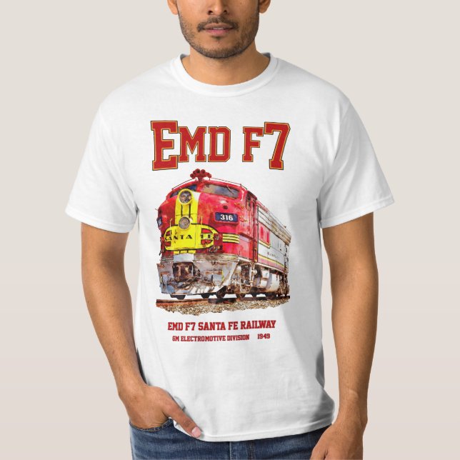 EMD F7 Santa Fe Warbonnet Diesel Locomotive. T Shirt (Framsida)