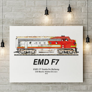 EMD F7 Santa Fe Warbonnet diesel lokomotiv. Poster
