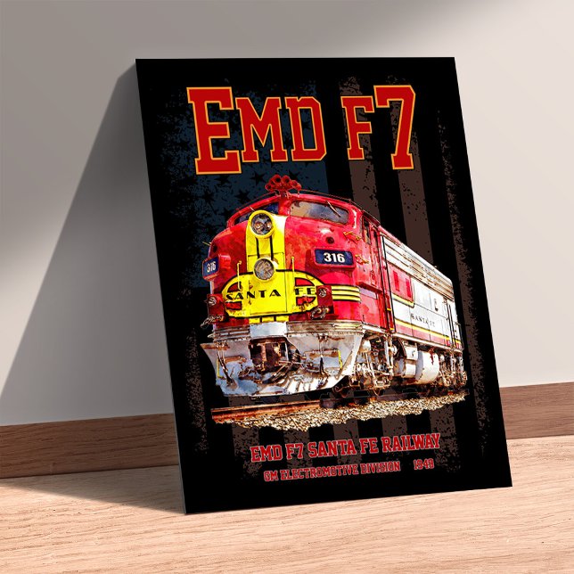 EMD F7 Santa Fe Warbonnet med amerikansk flagga. Poster (EMD F7 Santa Fe Warbonnet with American Flag. Poster)