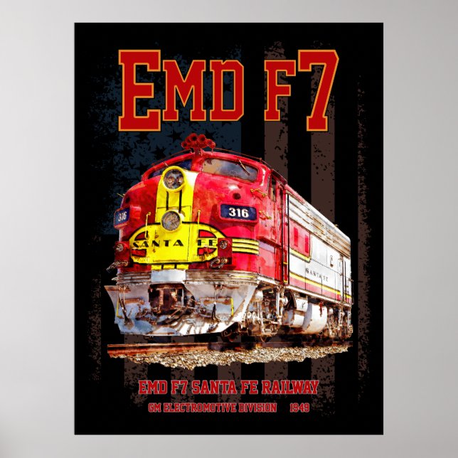 EMD F7 Santa Fe Warbonnet with American Flag. Poster (Framsidan)