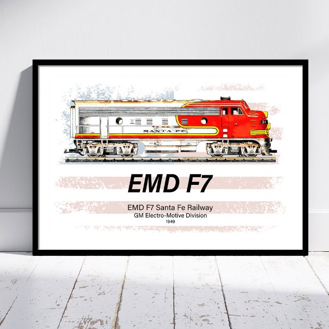 EMD F7 Santa Fe Warbonnet with American Flag. Poster (EMD F7 Santa Fe Warbonnet with American Flag. Poster)