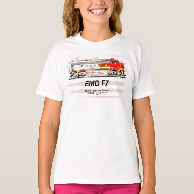 EMD F7 Santa Fe Warbonnet with American Flag. T Shirt (Framsida)
