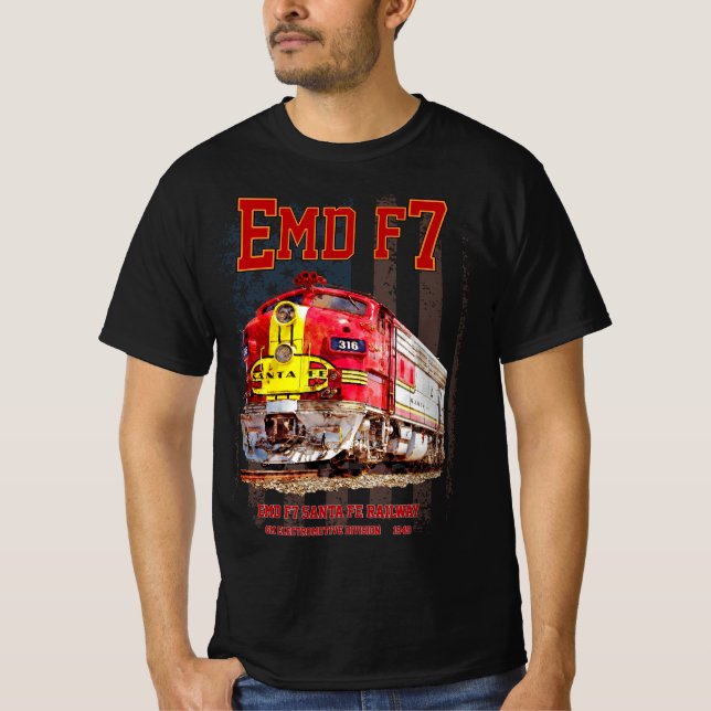 EMD F7 Santa Fe Warbonnet with American Flag. T Shirt (Framsida)