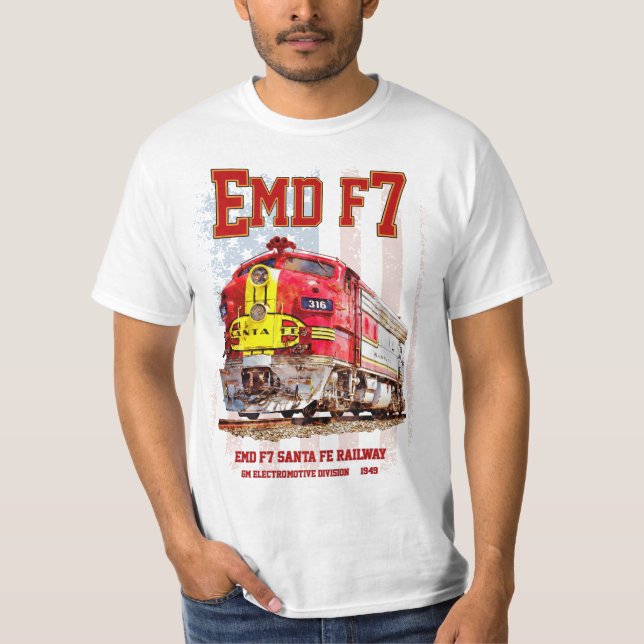 EMD F7 Santa Fe Warbonnet with American Flag. T Shirt (Framsida)