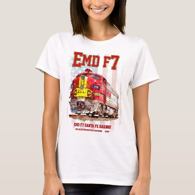 EMD F7 Santa Fe Warbonnet with American Flag. T Shirt (Framsida)