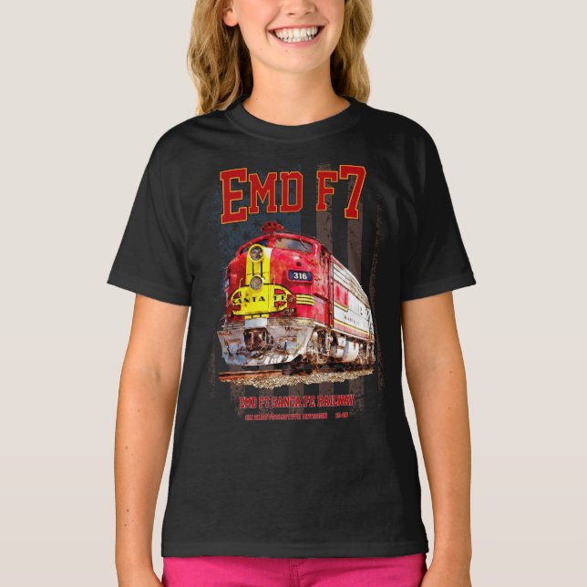 EMD F7 Santa Fe Warbonnet with American Flag. T Shirt (Framsida)