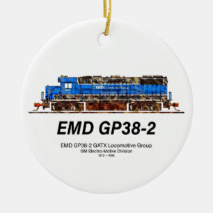 EMD GP38-2 Diesel Locomotive GATX blå och vit Julgransprydnad Keramik