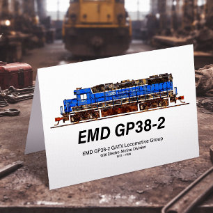 EMD GP38-2 Diesel Locomotive GATX blå och vit Tack Kort