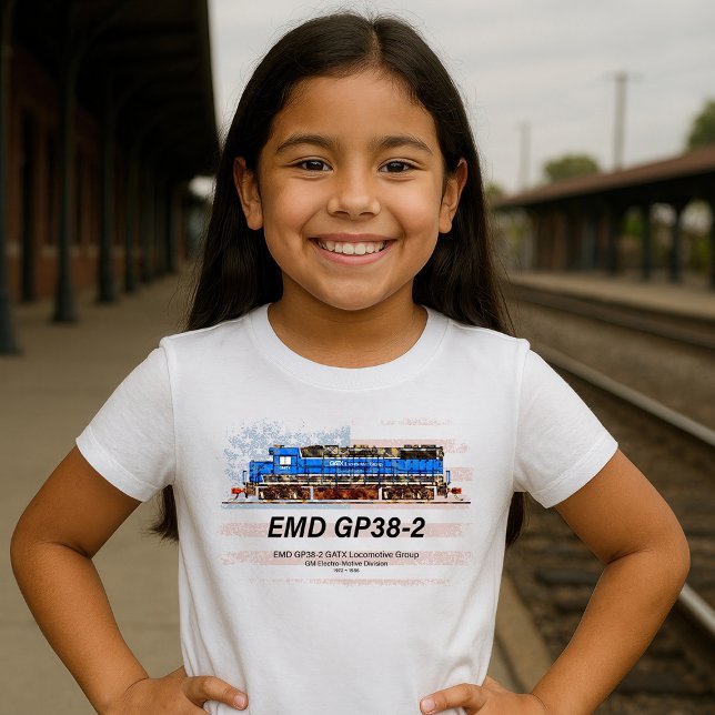 EMD GP38-2 Diesel Locomotive och American flagga T Shirt (EMD GP38-2 Diesel Locomotive GATX blue and white. Girl Basic T-Shirt)