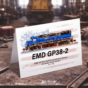 EMD GP38-2 Diesel Locomotive och American flagga Tack Kort